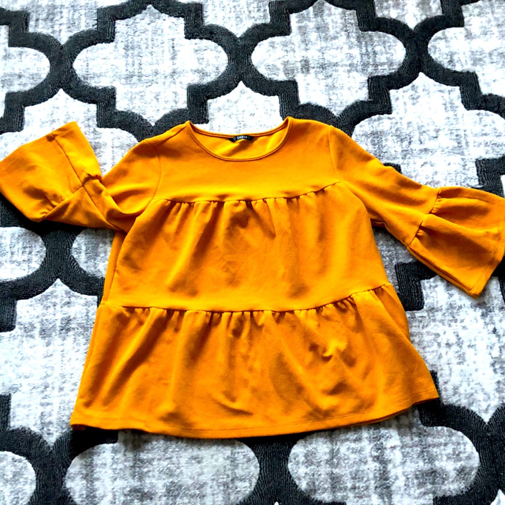 Gold Half Sleeved Ruffled Blouse